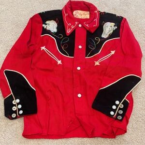 Vintage 1940s Boys Roy Roger’s J Bar T Red Western Embroidered Shirt Cowboy